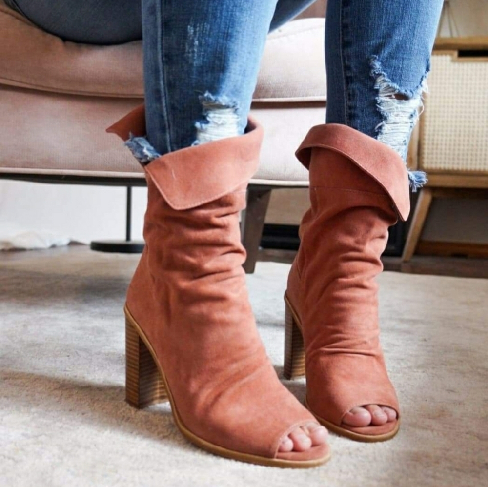 NEW- RAMADA Suede Peep Toe Booties.